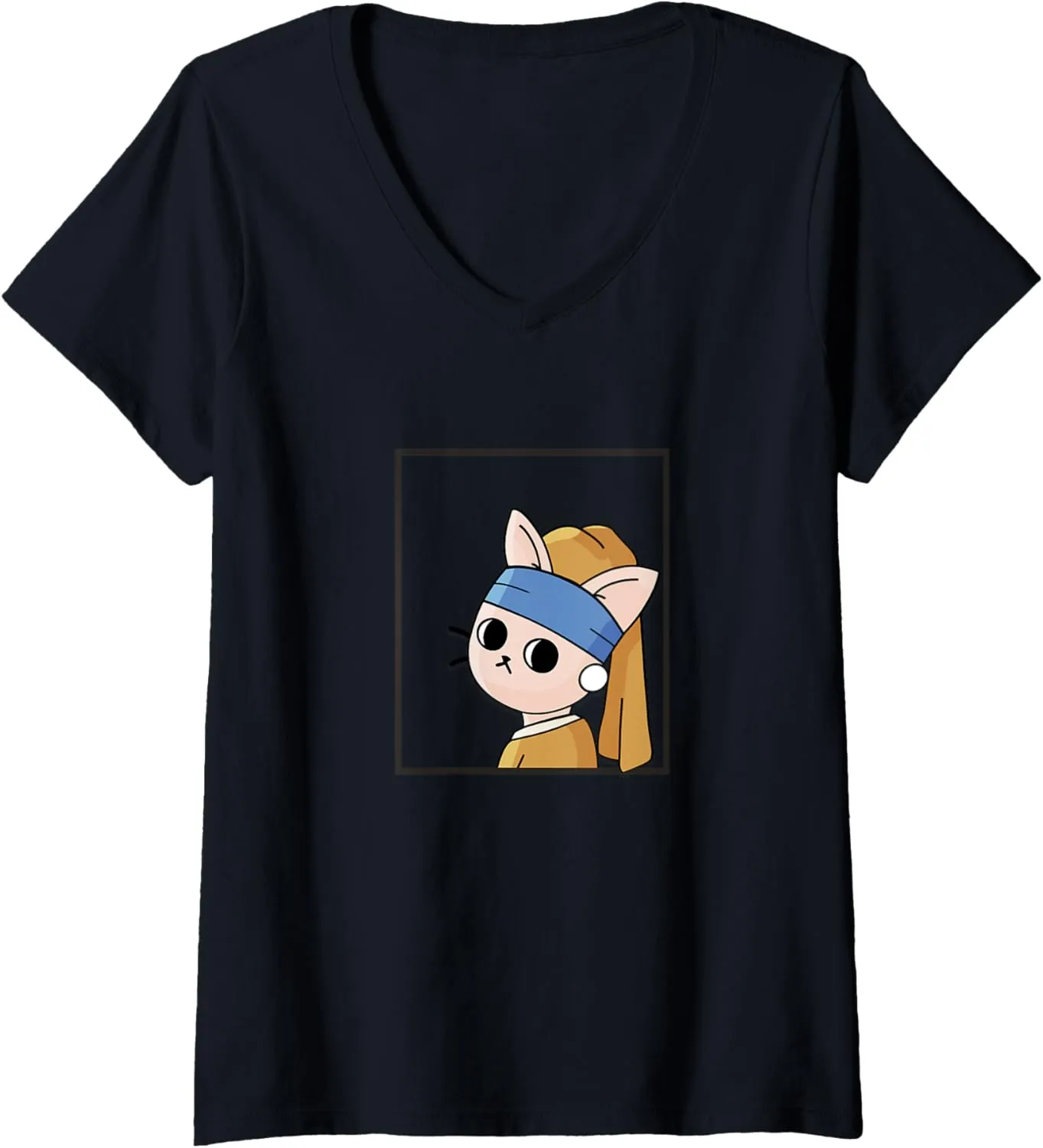 | The little cat with a pearl V-Neck T-Shirt