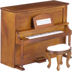 1 Set Mini Piano and Stool for Dollhouse Decorative Upright Piano Model with Fine Details Miniature Furniture for Tiny House Decor and