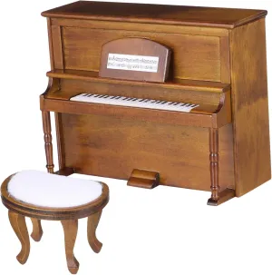 1 Set Miniature Upright Piano Model with Stool Dollhouse Furniture Decoration for Creative Micro Landscapes and Home Ornaments Walnut Color for DIY Projects