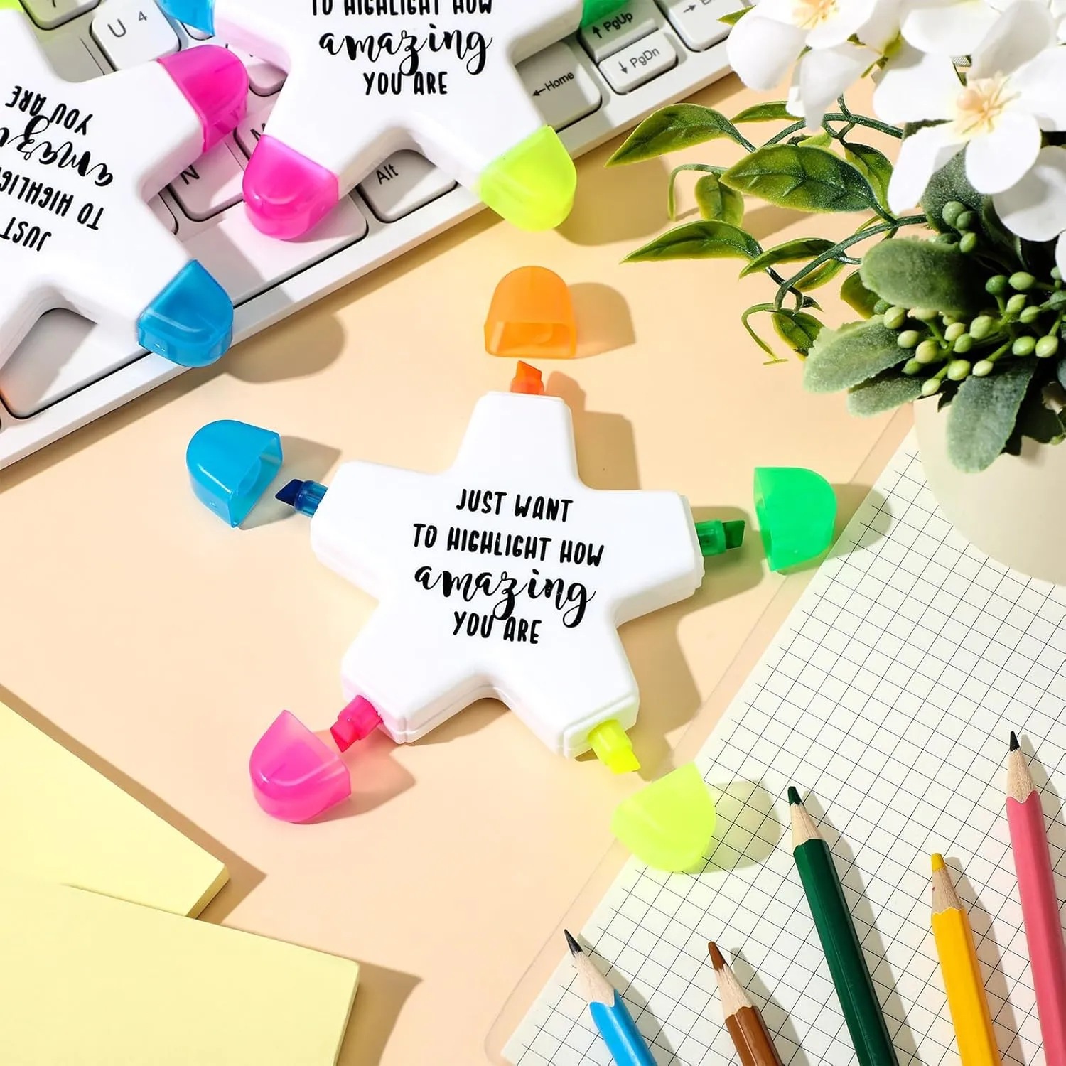 10 Sets Graduation Inspirational Highlighters Brush Tip Bulk 5 in 1 Inspirational Highlighters Brush Affirmation Gifts Class Awards for Kids Students Awards Gifts Bulk from Teachers(Star 1)