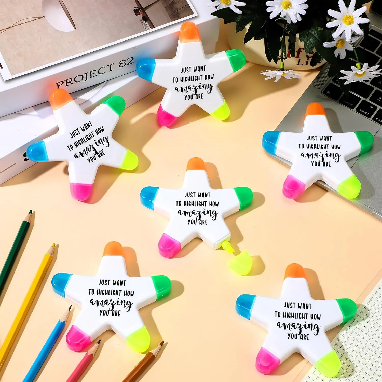 10 Sets Graduation Inspirational Highlighters Brush Tip Bulk 5 in 1 Inspirational Highlighters Brush Affirmation Gifts Class Awards for Kids Students Awards Gifts Bulk from Teachers(Star 1)
