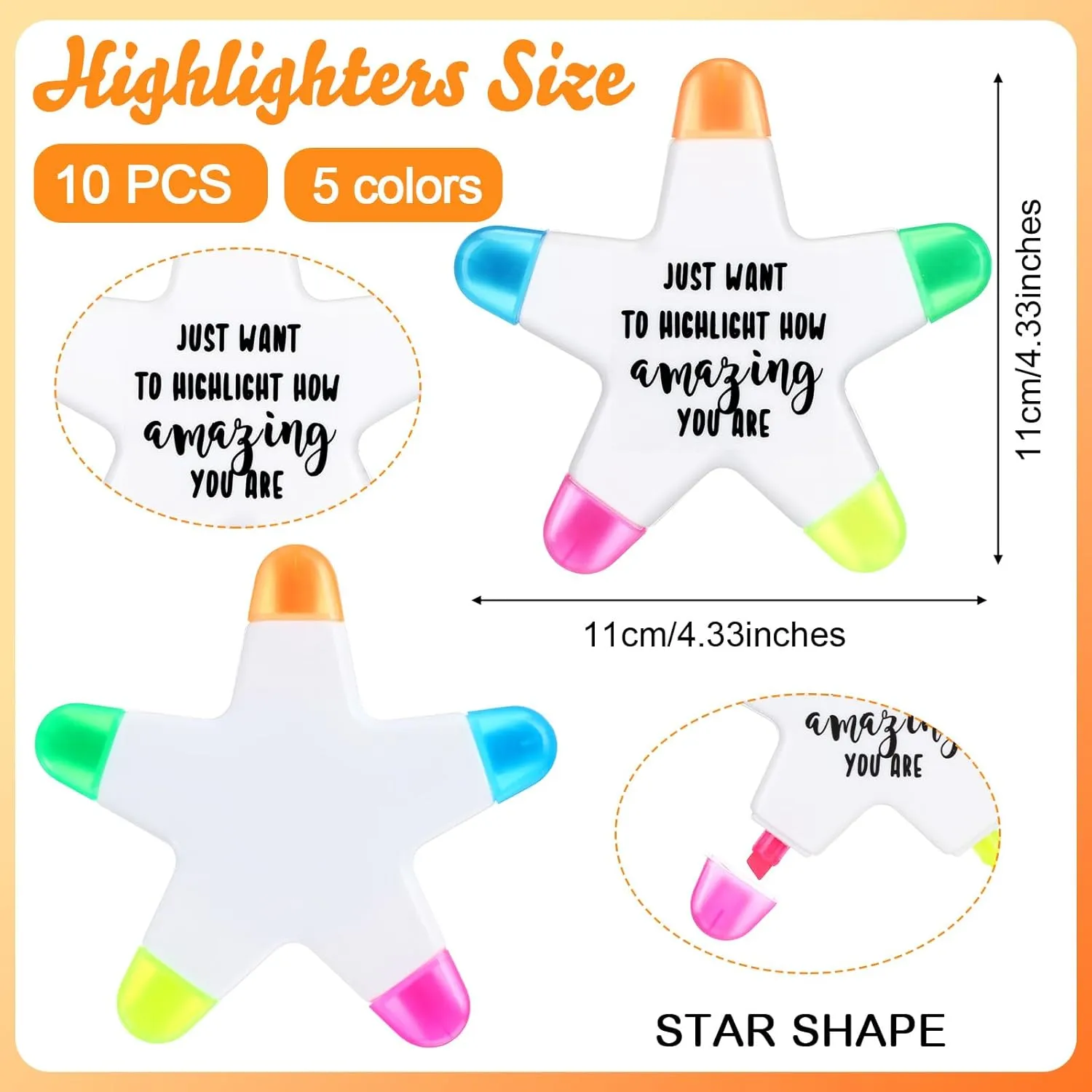 10 Sets Graduation Inspirational Highlighters Brush Tip Bulk 5 in 1 Inspirational Highlighters Brush Affirmation Gifts Class Awards for Kids Students Awards Gifts Bulk from Teachers(Star 1)