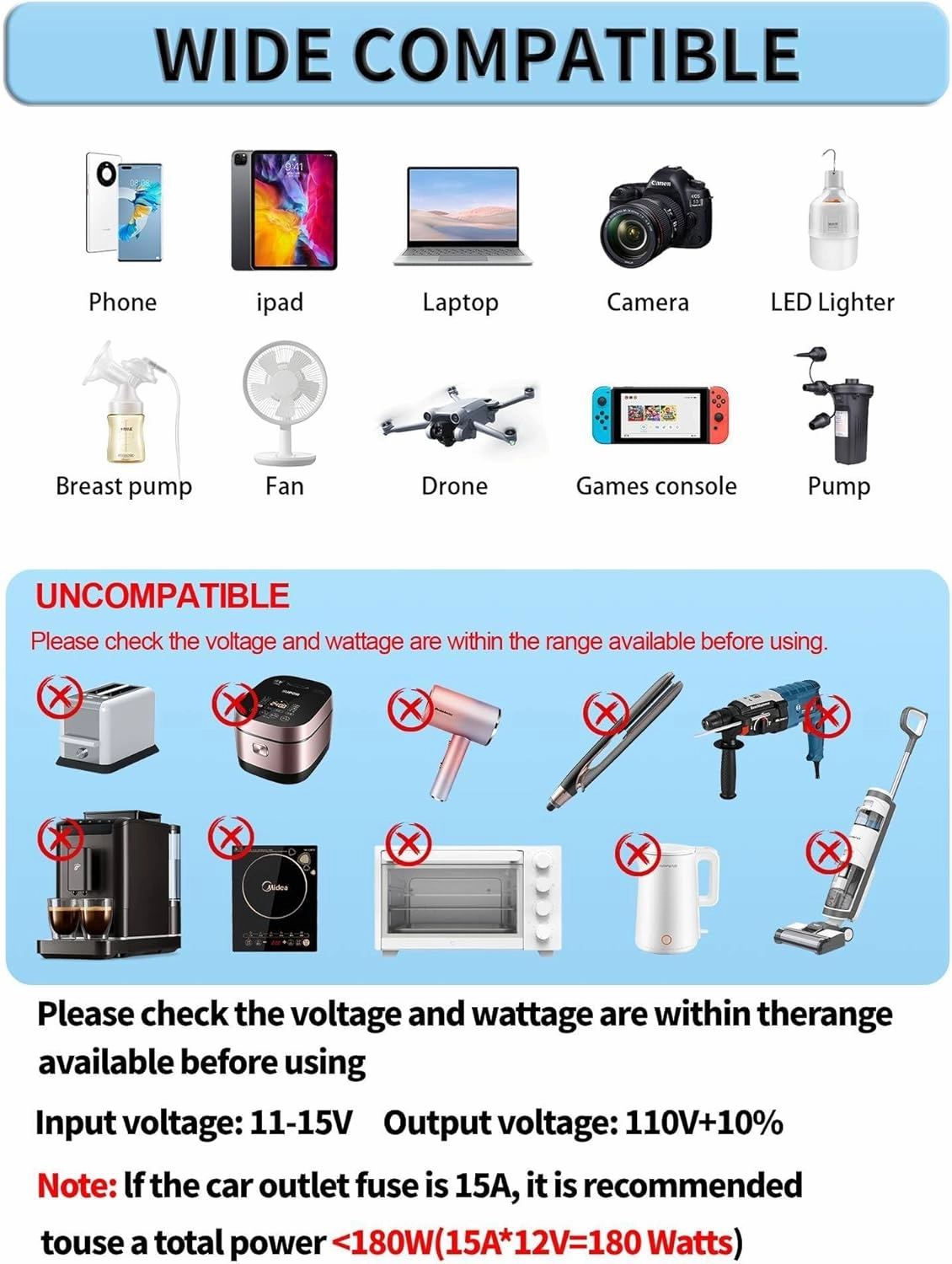 1000 Watt Inverter 12V DC to 110V/120V AC 60HZ 2000 Watt(Peak) Car Power Inverter with 2 AC Outlets & Dual USB Ports for Car Vehicle Truck Camping