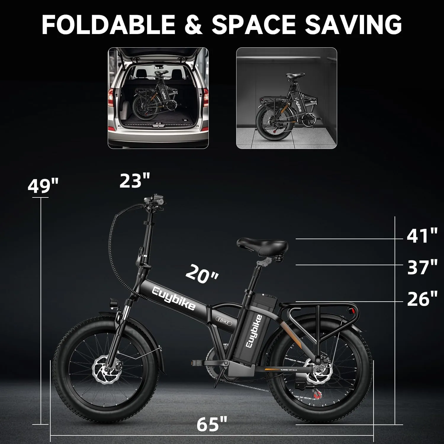 1000W Folding Electric Bike, 48V 20AH Large Removable Battery E Bike, 30 MPH, 80 Miles Max Range, 20" Fat Tire Electric Bike for Adults, Adult Electric Bicycles for Commute Beach Snow