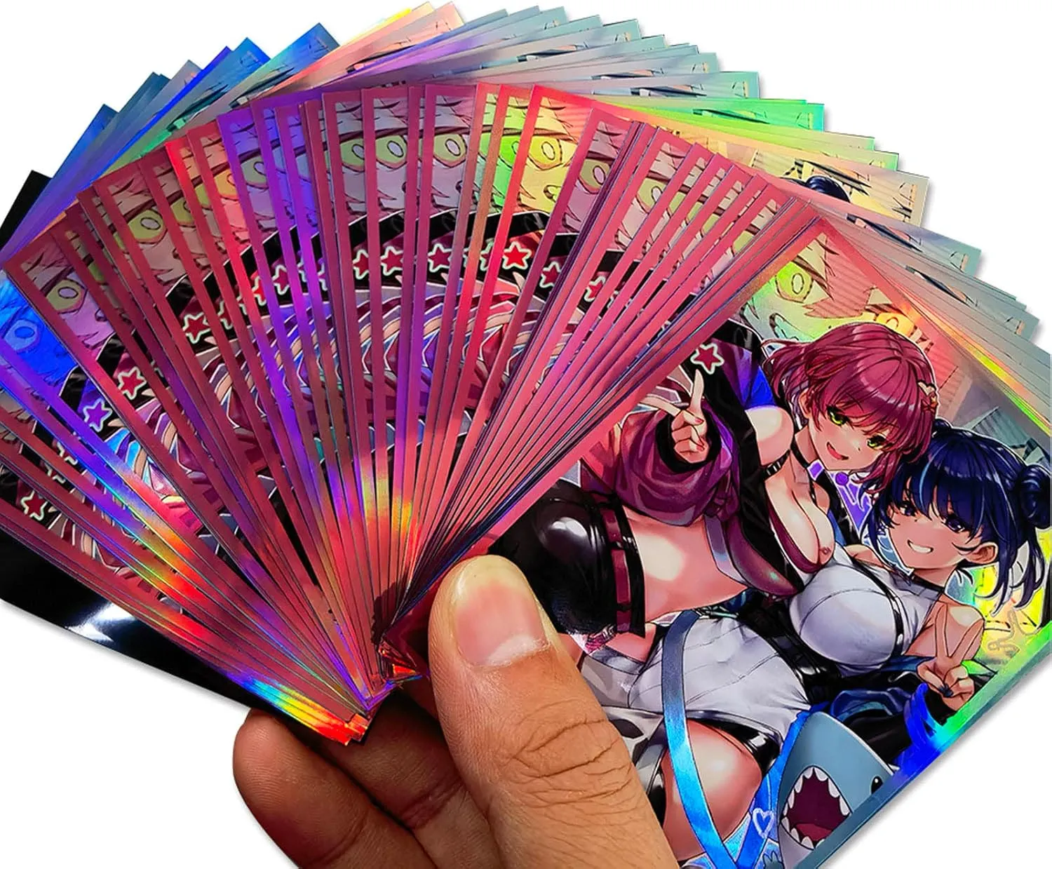 100ct Holographic Flashing (Different Painted Twins) Top Loading Trading Card Sleeves Deck Protector for YuGiOh/Japanese Sized Cards 63x90mm (A02)