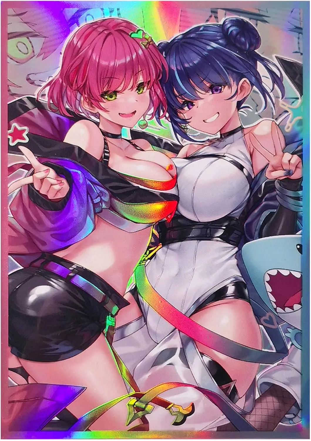 100ct Holographic Flashing (Different Painted Twins) Top Loading Trading Card Sleeves Deck Protector for YuGiOh/Japanese Sized Cards 63x90mm (A02)