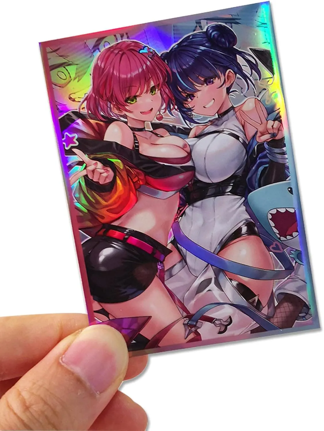 100ct Holographic Flashing (Different Painted Twins) Top Loading Trading Card Sleeves Deck Protector for YuGiOh/Japanese Sized Cards 63x90mm (A02)