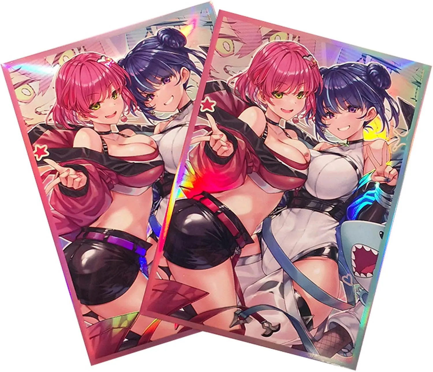 100ct Holographic Flashing (Different Painted Twins) Top Loading Trading Card Sleeves Deck Protector for YuGiOh/Japanese Sized Cards 63x90mm (A02)