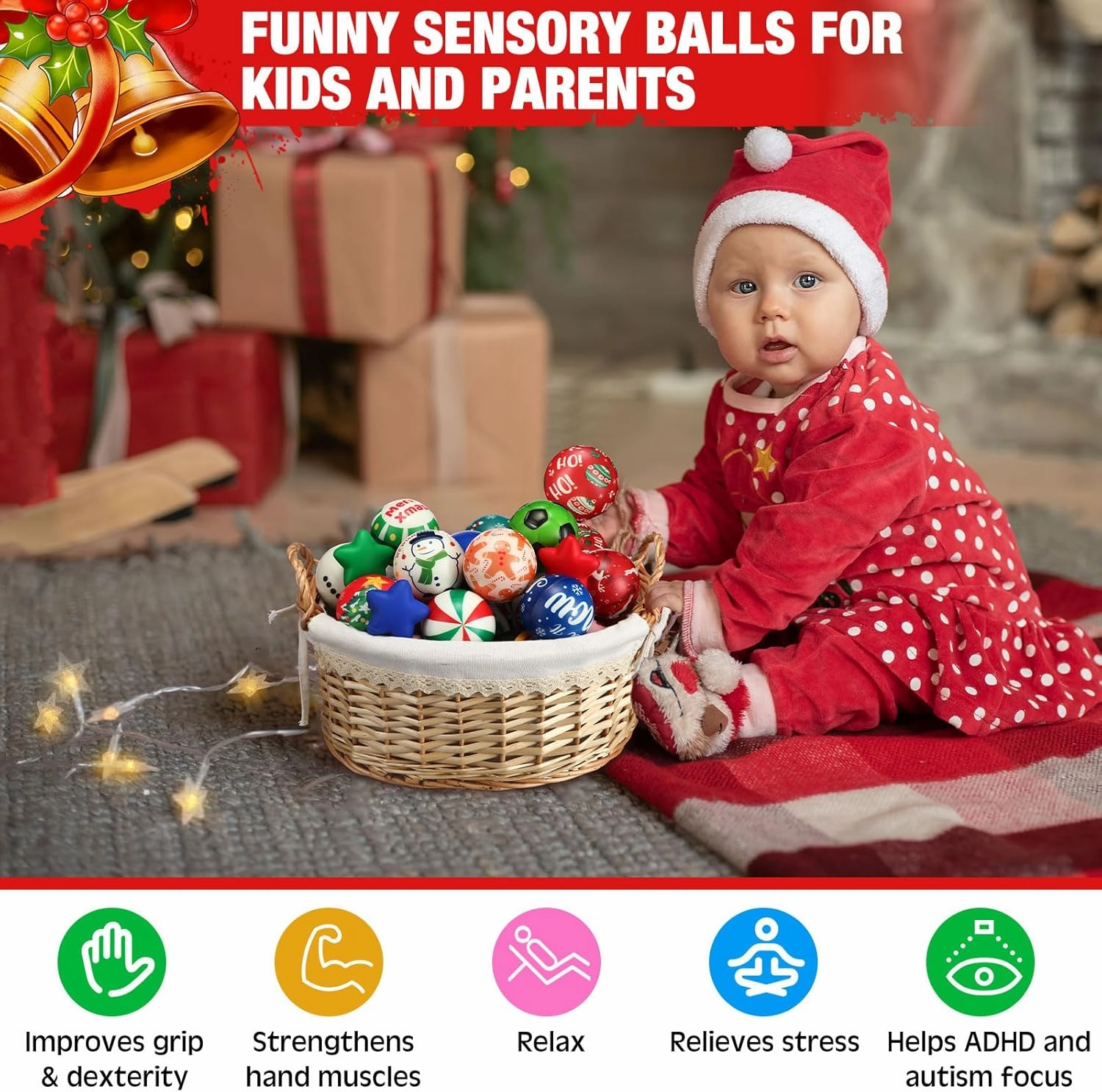 108 Pcs Christmas Stress Balls Bulk Santa Snowman Sports Squeeze Balls Stress Relief Fidget Mini Foam Toy Goodie Bag Stuffers Gifts for Xmas Party Favor Boys and Girls
