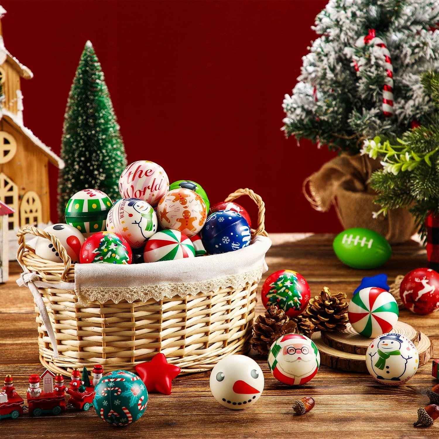 108 Pcs Christmas Stress Balls Bulk Santa Snowman Sports Squeeze Balls Stress Relief Fidget Mini Foam Toy Goodie Bag Stuffers Gifts for Xmas Party Favor Boys and Girls