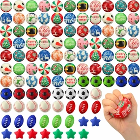 108 Pcs Christmas Stress Balls Bulk Santa Snowman Sports Squeeze Balls Stress Relief Fidget Mini Foam Toy Goodie Bag Stuffers Gifts for Xmas Party Favor Boys and Girls