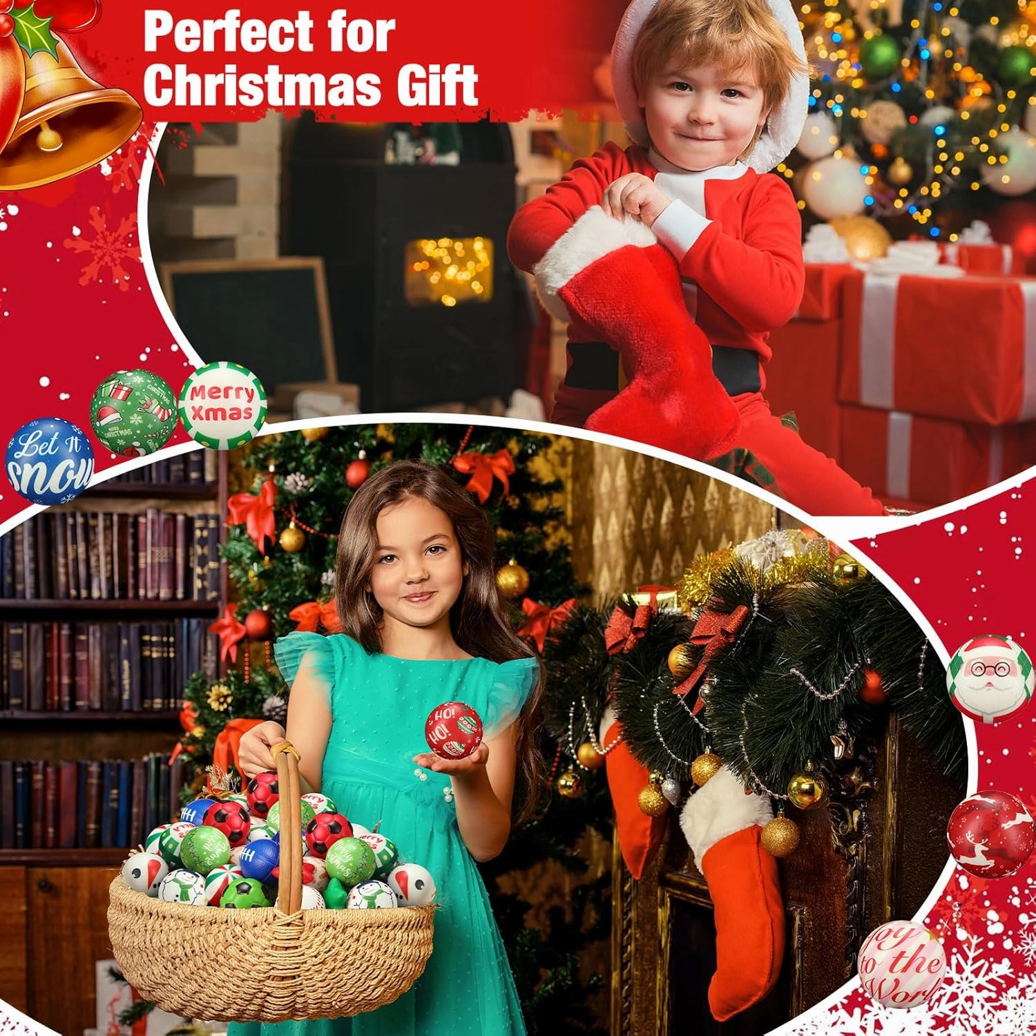 108 Pcs Christmas Stress Balls Bulk Santa Snowman Sports Squeeze Balls Stress Relief Fidget Mini Foam Toy Goodie Bag Stuffers Gifts for Xmas Party Favor Boys and Girls