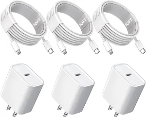 10FT iPhone Fast Charger,3Pack Extra Long[Apple MFi Certified]iPhone Charger Fast Charging Quick 10Foot USB C to Lightning Cable Cord Adapter Block for iPhone 14 Pro Max/14 Plus/13/12Mini/11/XS/X/iPad