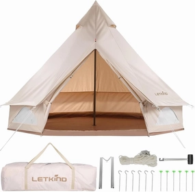 10FT x 10FT, 8.2FT Canvas Bell Tent, 6 Person, All Season, Waterproof, UV Protection, Hunting & Camping, Classic Style
