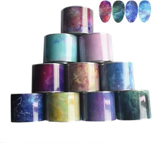10Rolls Gradient Galaxy Starry Sky Nail Foils Set 50M*4CM Marble Holographic Nail Art Transfer Wrap Adhesive Decals Gel Slider
