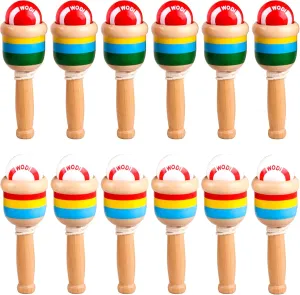 12 Packs Wooden Catch Ball Game Vintage Wooden Ball Catching Cup Game for Kids Hand Eye Coordination Training Educational Toys, 2 Colors