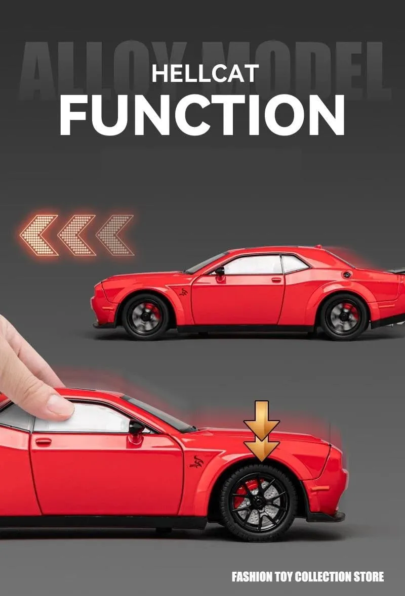 1:24 for Hellcat Toy Car Die Cast Metel Cars Toy Pull Back Hellcat Model Cars with Sound and Light Hellc for Kids(Red)
