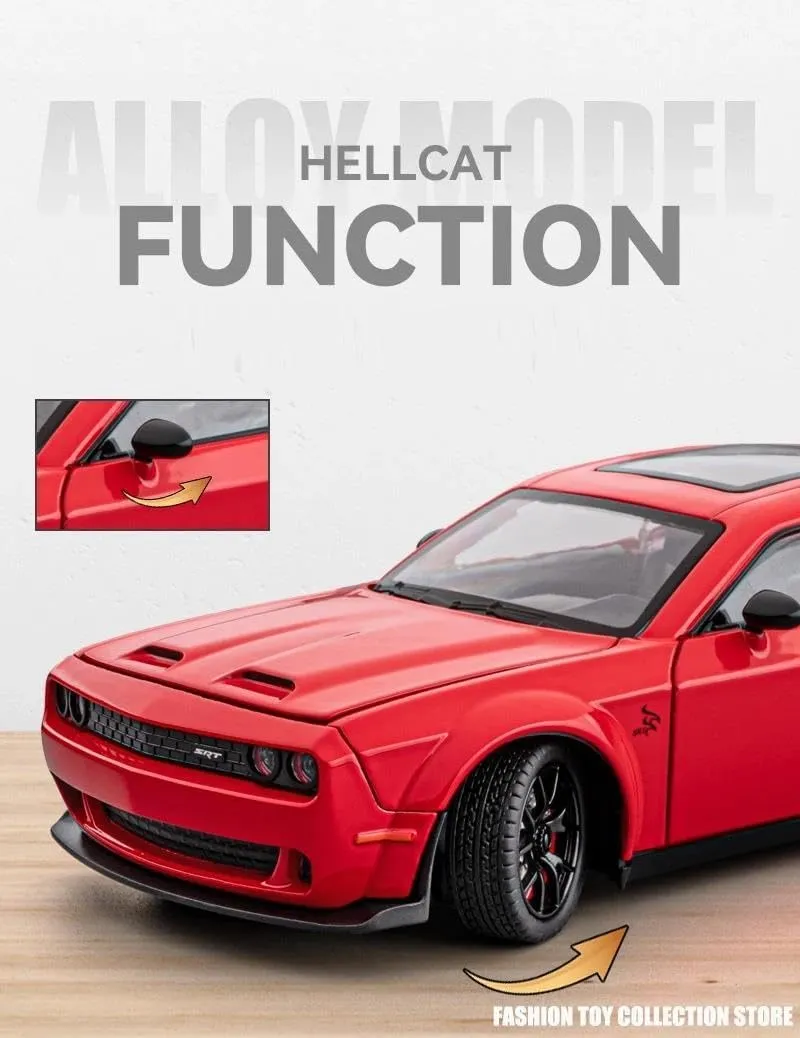 1:24 for Hellcat Toy Car Die Cast Metel Cars Toy Pull Back Hellcat Model Cars with Sound and Light Hellc for Kids(Red)