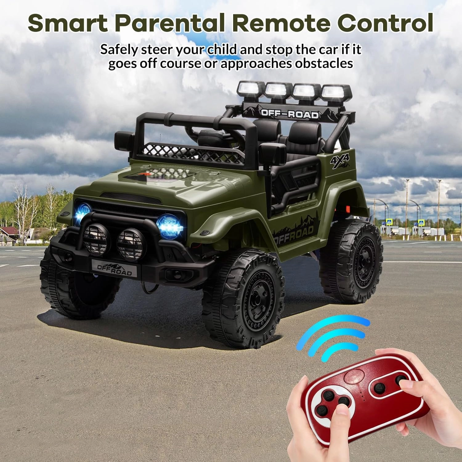 12V Kids Ride On Car for Kids Ages 37-96 Months, Electric Truck Ride On Toys with 5MPH Max Speed, Remote Control, Accelerator Pedal, Treaded Tires, Steering Wheel, Music and Story, Green