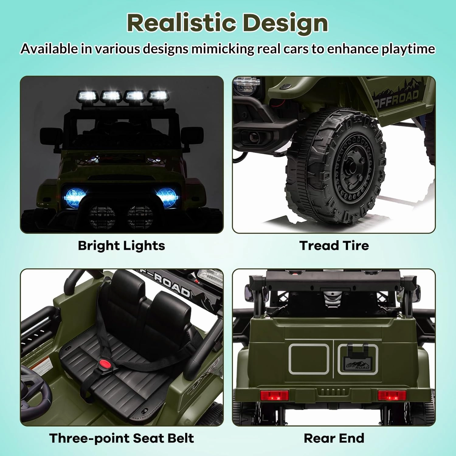 12V Kids Ride On Car for Kids Ages 37-96 Months, Electric Truck Ride On Toys with 5MPH Max Speed, Remote Control, Accelerator Pedal, Treaded Tires, Steering Wheel, Music and Story, Green