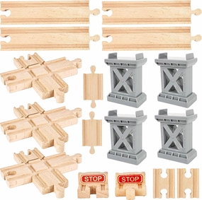 17 Pack Wooden Train Track Bulk Wooden Intersection Cross Track Train Track Expansion for Most Major Toy Trains Railway