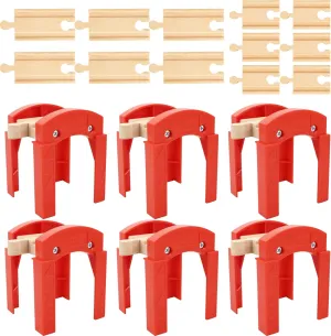 18 Pcs Wooden Train Track Bridge Bulk Wooden Straight Train Track Wood Railway Train Track Accessories Compatible with Most Train Tracks