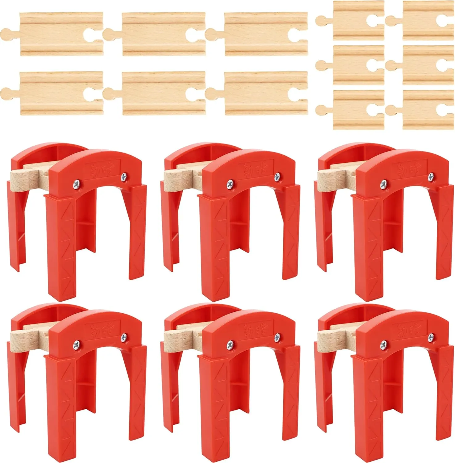 18 Pcs Wooden Train Track Bridge Bulk Wooden Straight Train Track Wood Railway Train Track Accessories Compatible with Most Train Tracks