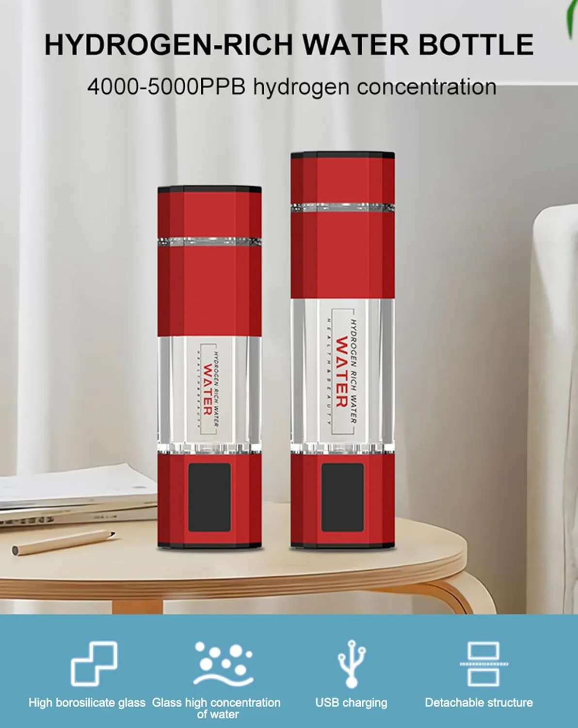 2-in-1 Hydrogen Water Bottle Generator, 4000-5000PPB Portable Hydrogen Water Ionizer Machine, with New PEM and SPE Technology, Balanced pH Hydrogen Water Cup