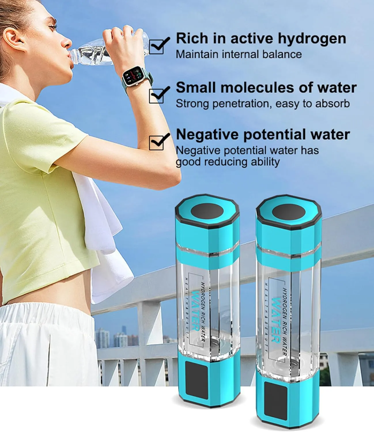 2-in-1 Hydrogen Water Bottle Generator, 4000-5000PPB Portable Hydrogen Water Ionizer Machine, with New PEM and SPE Technology, Balanced pH Hydrogen Water Cup