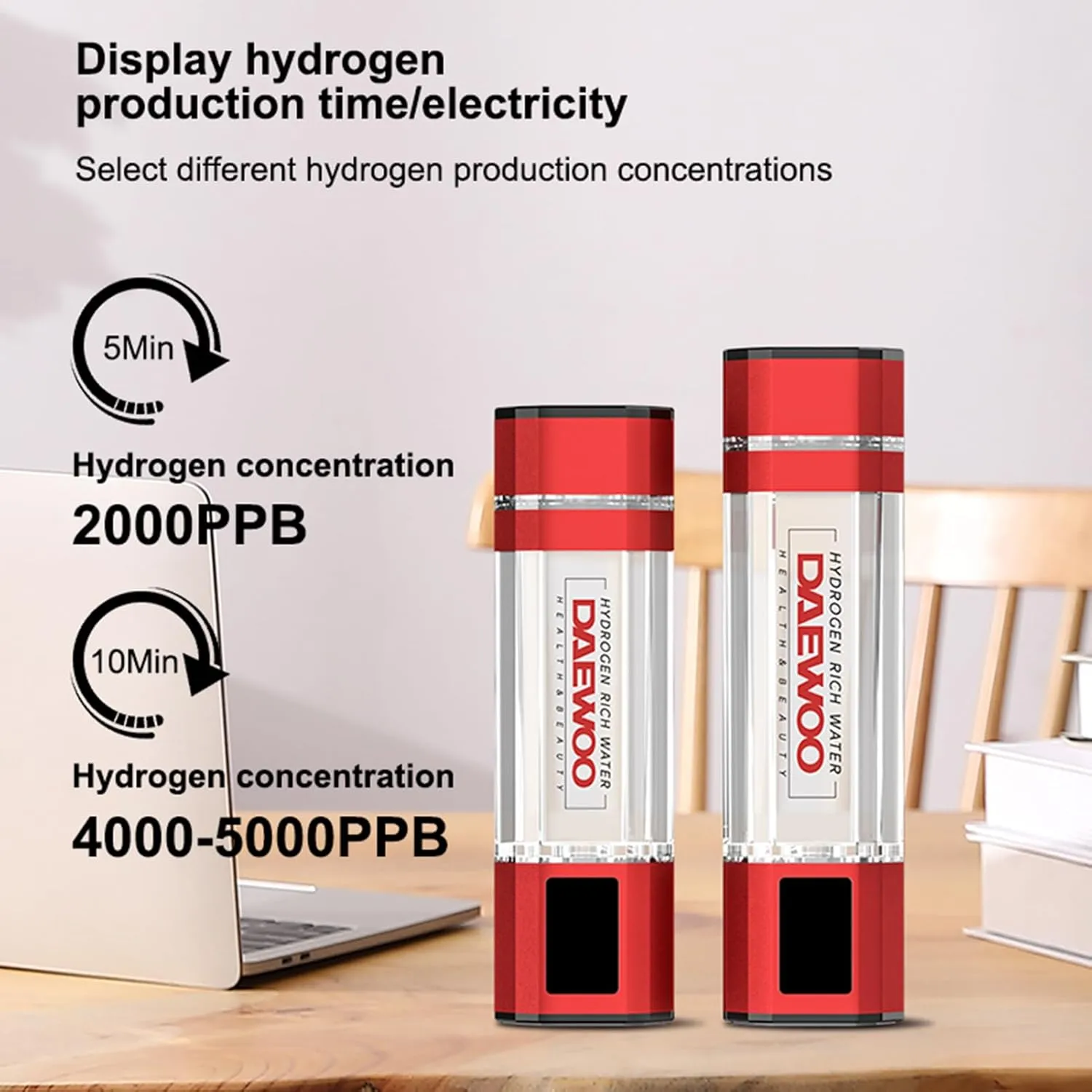 2-in-1 Hydrogen Water Bottle Generator, 4000-5000PPB Portable Hydrogen Water Ionizer Machine, with New PEM and SPE Technology, Balanced pH Hydrogen Water Cup