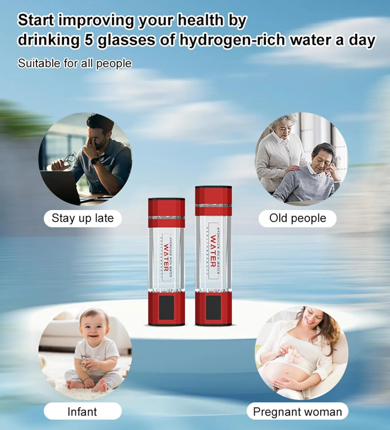 2-in-1 Hydrogen Water Bottle Generator, 4000-5000PPB Portable Hydrogen Water Ionizer Machine, with New PEM and SPE Technology, Balanced pH Hydrogen Water Cup