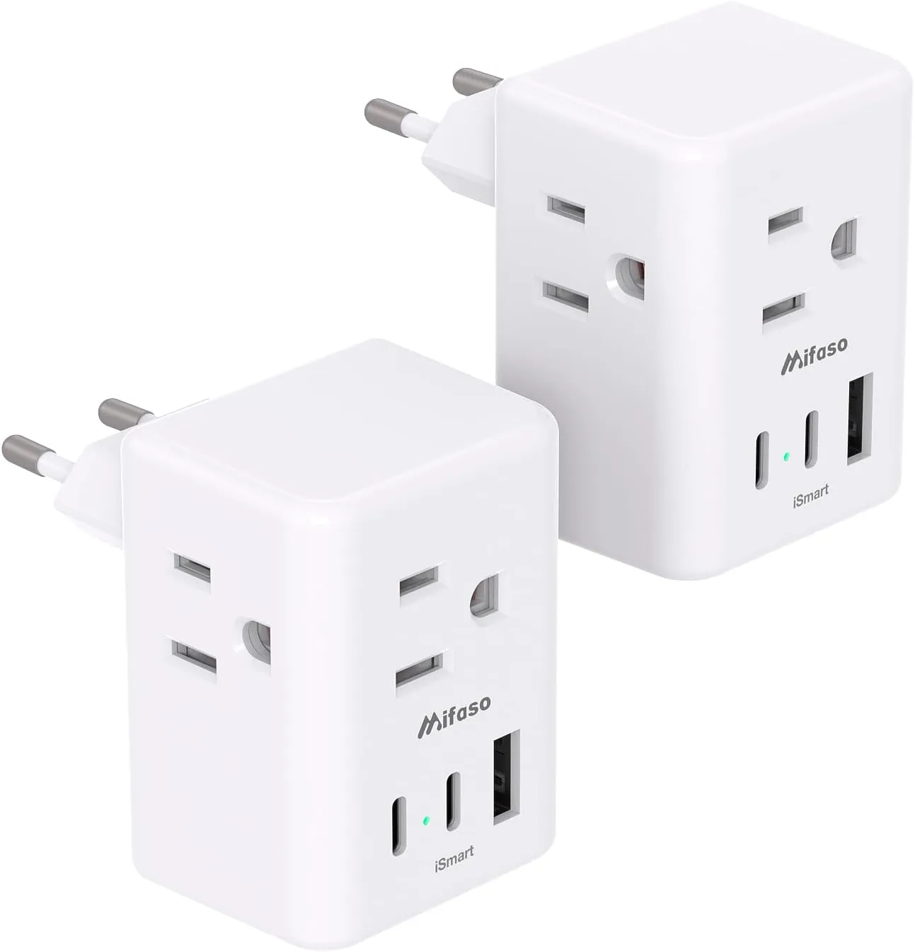 2 Pack European Travel Plug Adapter, International Power Plug Adapter with 3 Outlets 3 USB Charging Ports(2 USB C), Type C Plug Adapter Travel Essentials to Most Europe EU Spain Italy France Germany