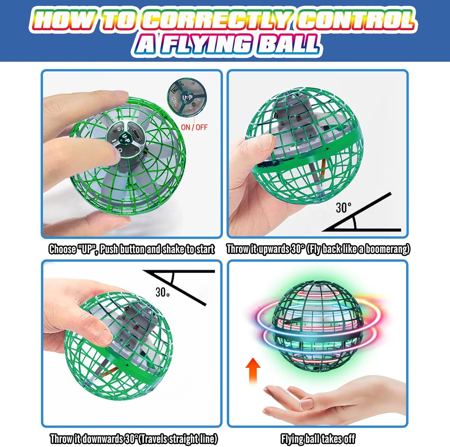 2025 Flying Orb Ball - AI Cool Novelty Birthday Gift Galaxy Boomerang Hand Drone Magic Floating Orbit Hover Mini Outdoor Fidget Toy for Boys Girls Teens Kids, Green