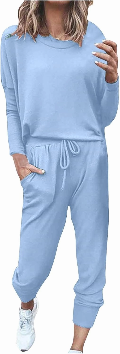 2025 Summer Sports 2 Piece Set,Lounge Sets Lightweight Crewneck Pullover Tops & Long Pants Tracksuit