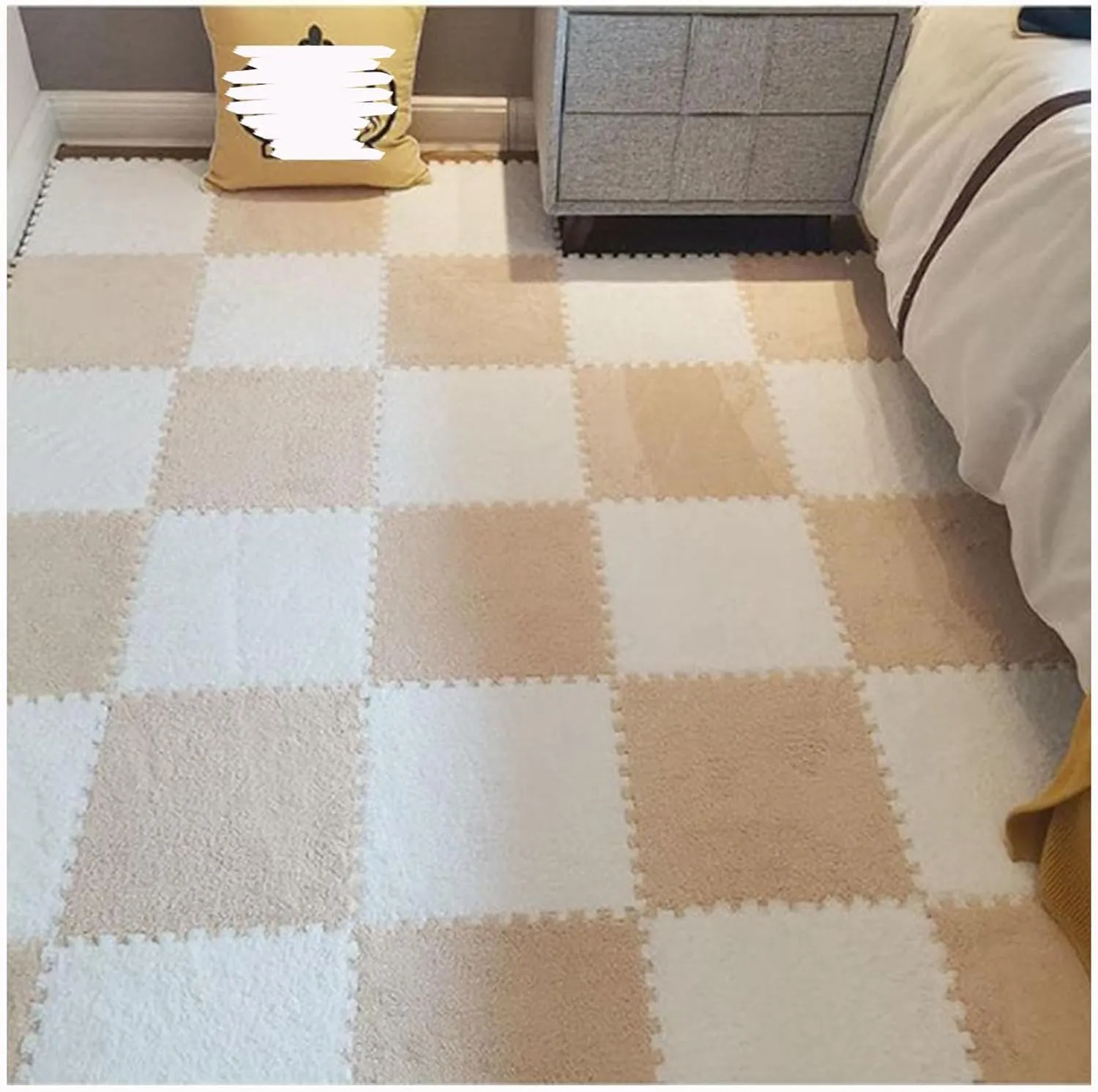 20pcs 30cm Plush Foam Floor Mats,10mm Thick Foam Play Mat,Fluffy Plush Interlocking Foam Mat Set,Puzzle Carpet Square Area Rugs for Floor Protection(Color:Apricot   White)