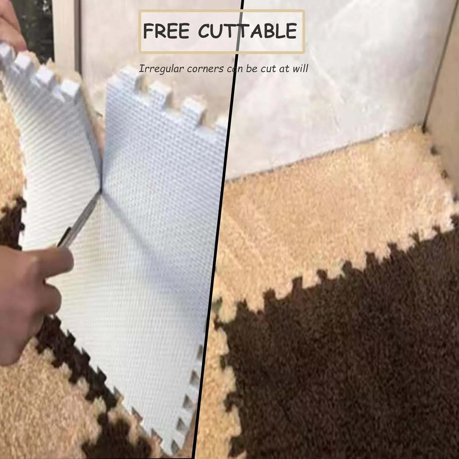 20pcs 30cm Plush Foam Floor Mats,10mm Thick Foam Play Mat,Fluffy Plush Interlocking Foam Mat Set,Puzzle Carpet Square Area Rugs for Floor Protection(Color:Apricot   White)