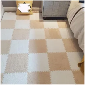 20pcs 30cm Plush Foam Floor Mats,10mm Thick Foam Play Mat,Fluffy Plush Interlocking Foam Mat Set,Puzzle Carpet Square Area Rugs for Floor Protection(Color:Apricot   White)