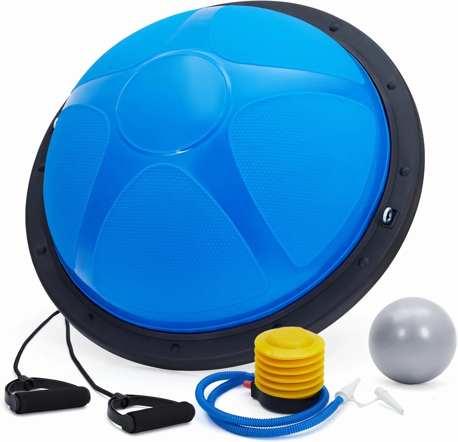 23/25in Balance Ball, 1600 lbs Half Exercise Ball with Nonslip Base, Inflatable Half Ball Balance Trainer, Stability Half Yoga Ball Strength Training Equipment with 2 Bands, Pump, Extra Ball Included
