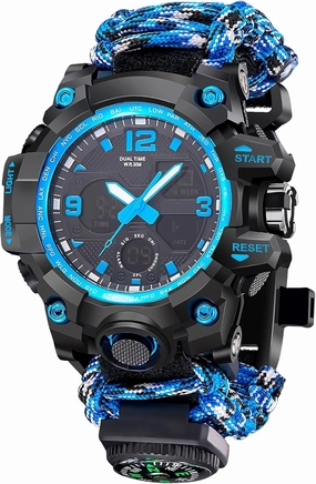 23-in-1 Survival Military Digital Watch, Mens Tactical Multi-Functional and Adjustable Wristband Outdoors Waterproof Sports Watches with Compass Paracord Band