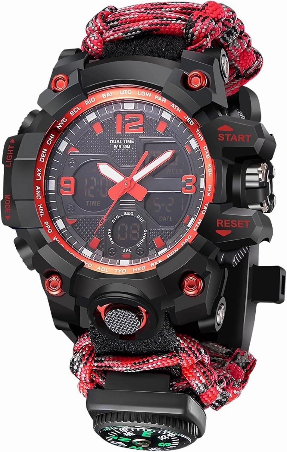 23-in-1 Survival Military Digital Watch, Mens Tactical Multi-Functional and Adjustable Wristband Outdoors Waterproof Sports Watches with Compass Paracord Band