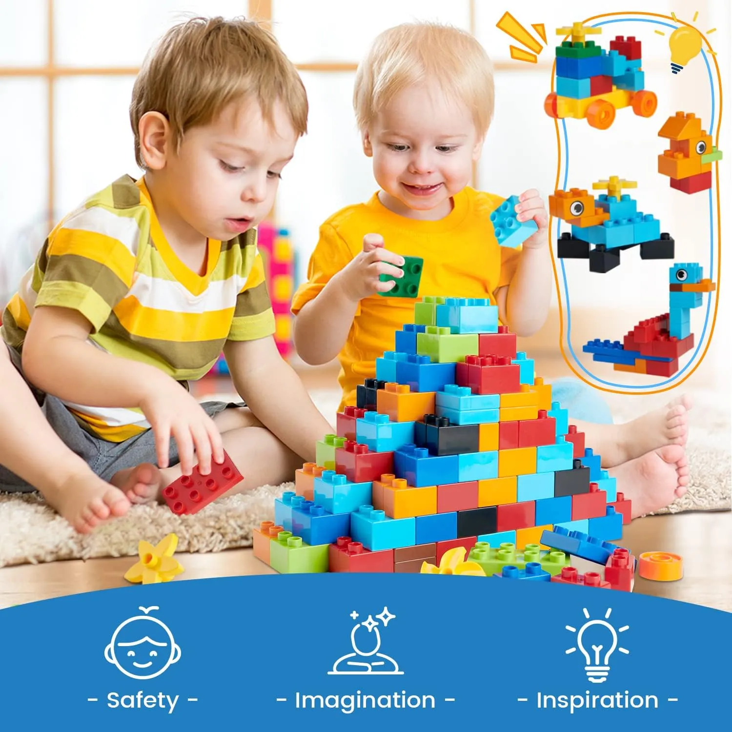 240 Piece Large Building Blocks for Toddlers 3 and up, Classic Building Bricks Set for Kids of All Ages, Compatible with Major Building Systems.