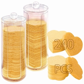 240 Pcs Compressed Facial Sponges with 2 Container, Natural Cellulose Spa Sponges for Face Cleansing, face Sponge Disposable Sponge Pads for Massage, Makeup Removal. (Heart Flower)