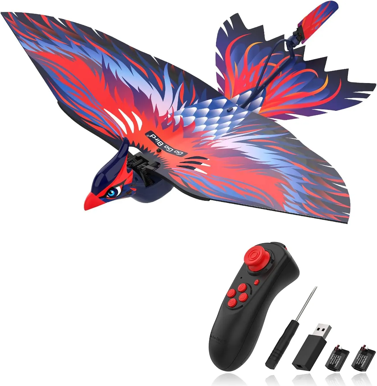 2.4G Remote Control Bird Toy RC Bird Bionic Flying Bird,6-axis Gyro,Fabric Single Wing Lifting Design,Easy Indoor Outdoor RC Toy for Kids,Boys and Girls,Go Go Bird Bennu