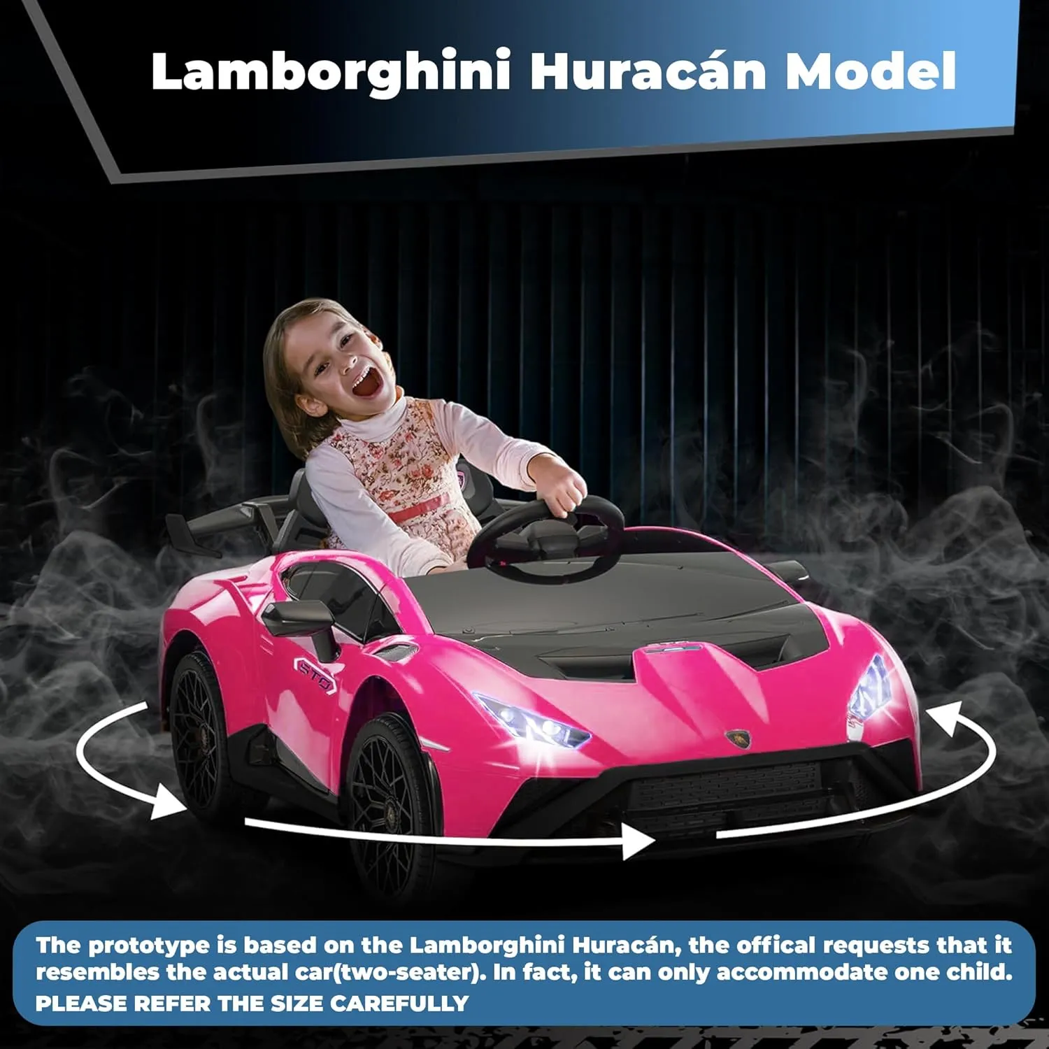 24V Kids Ride on Car, Compatible for Lamborghini Electric Car, Licensed Lamborghini Huracan STO with 4 Wheels Sports Car Toys with LED Headlights, Remote Control &Two-Point Safety Belt,Pink