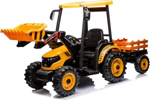 24V Kids Ride on Tractor with Trailer & Front Loader, 3 In1 Tractor 4-Gearbox 24volt Dual Motors Metal Frame, 24V Ride on Toys for Big Kids, Power Wheels Kids Electric Vehicles (Yellow)