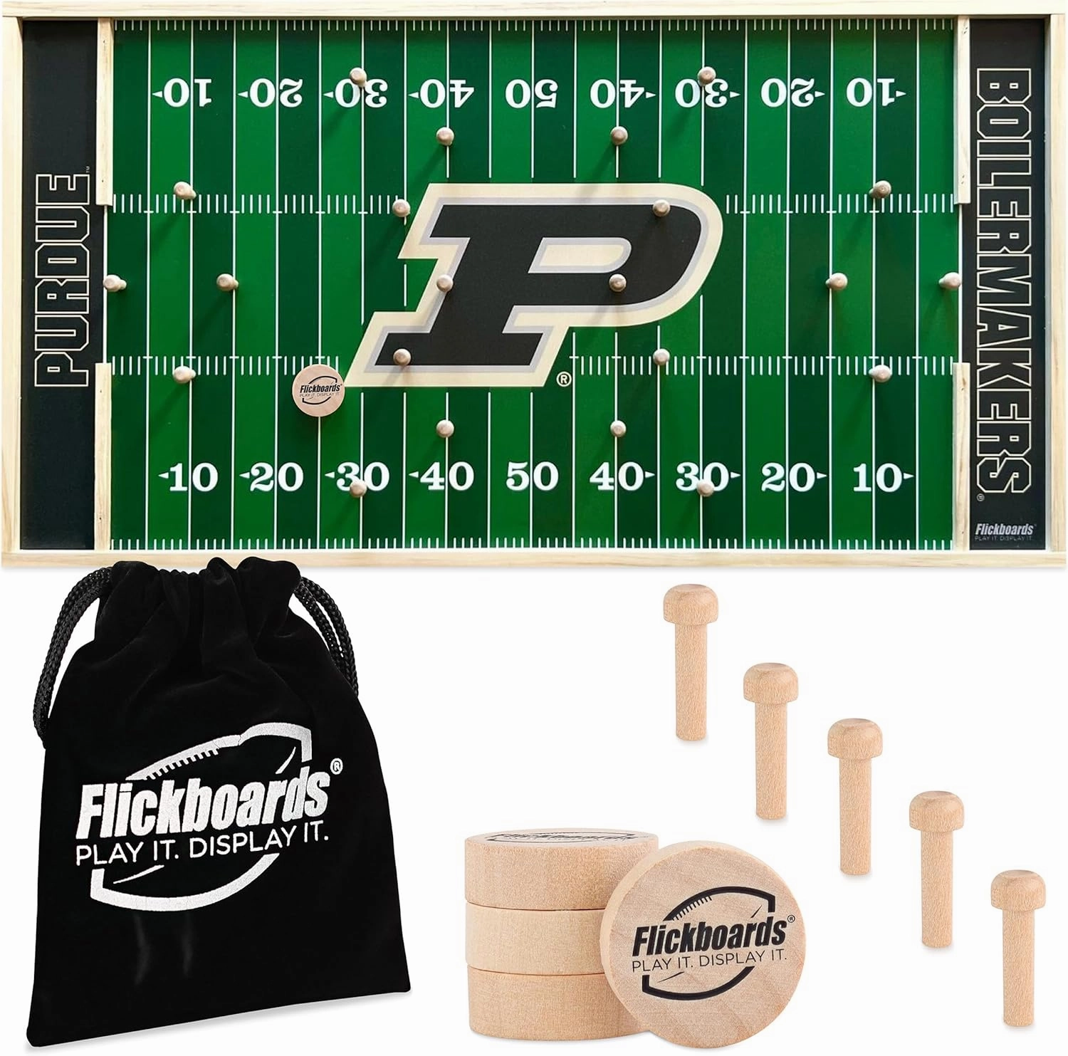 2 in 1 Officially Licensed Purdue Boilermakers Party Game and Sports Decor - Family Friendly 2 Player Indoor Outdoor Handcrafted Wooden Tabletop Football for Tailgating Fun