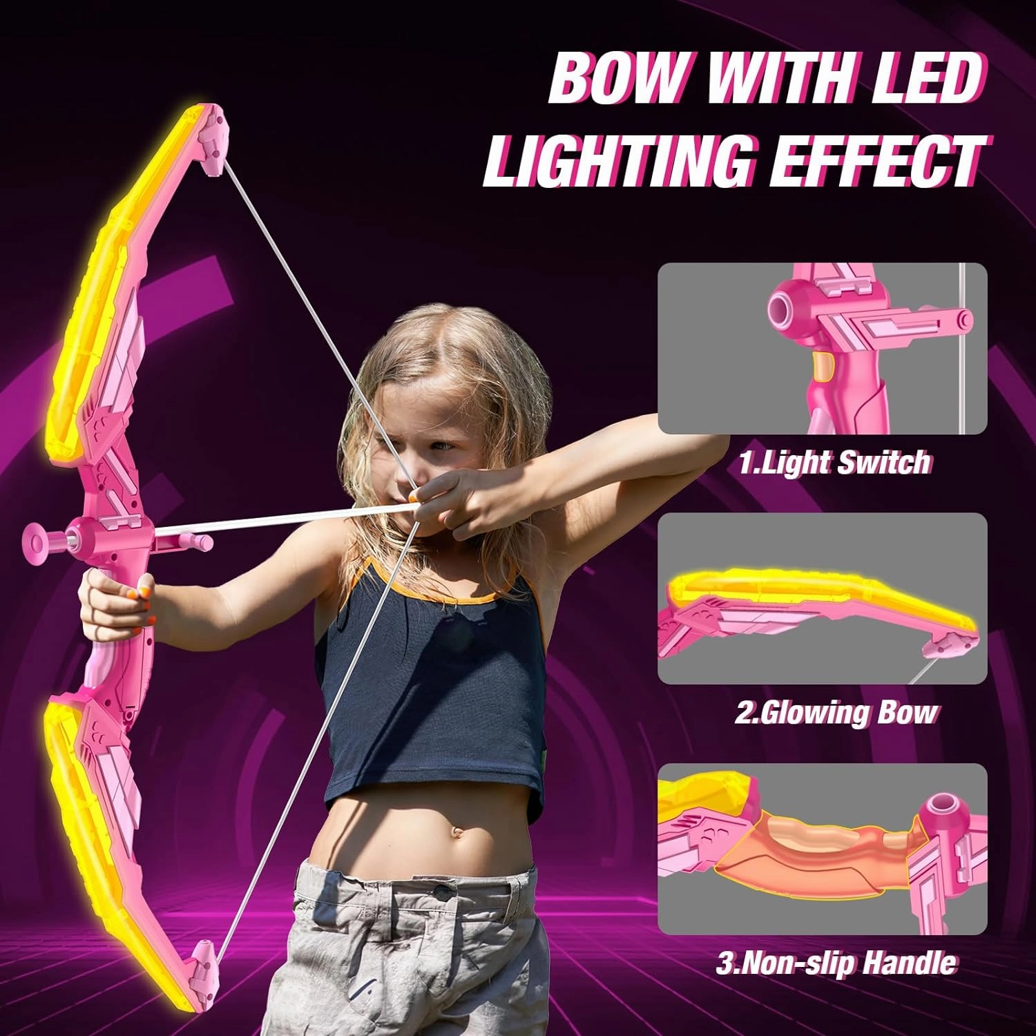 2 Pack Bow and Arrow for Kids 4-6, LED Light Up Archery Set with 24 Suction Cup Arrows, 1 Standing Target, 6 Score Targets & 2 Quiver, Indoor Outdoor Sport Gifts for Girls Ages 8-12