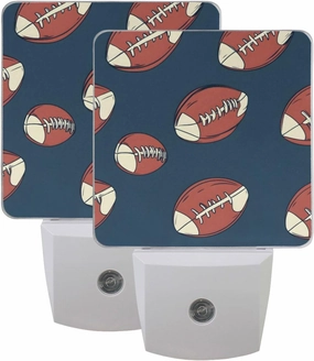 2 Pack Night Lights Football Pattern Print, Plug into Wall Lamp Auto Dusk to Dawn Sensor LED 3×4.5×1.4 in