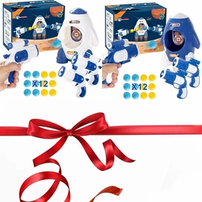 2 Pack Shooting Game Toy Set for Age 3 4 5 6 7 8 9 10 Years Old Kids Boys Girls with 2 Mini Space Guns, 1 Target and 12 Foam Balls - Ideal Gift Toys for 3 to10 Kids, Party Favor Christmas Toys