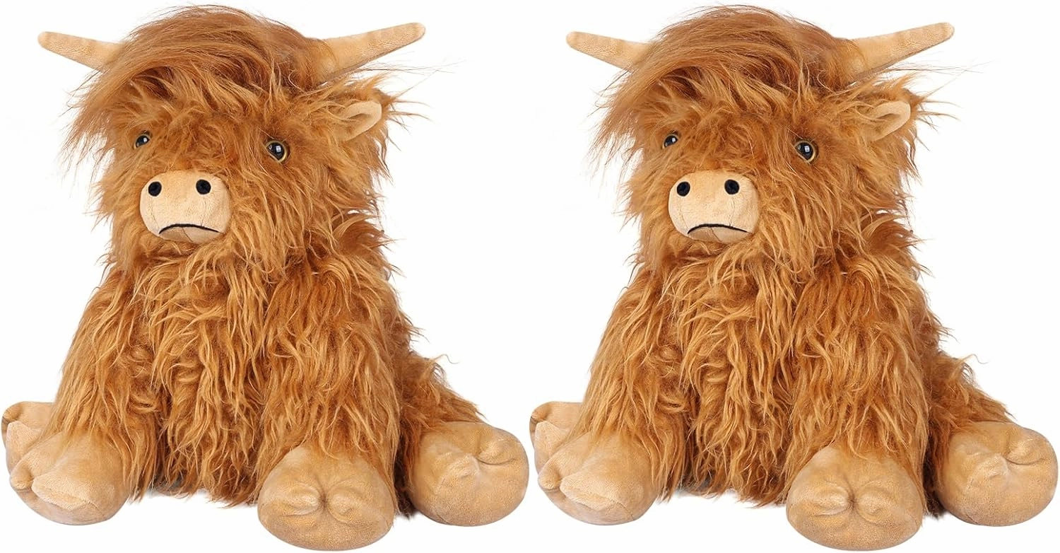 2Pcs Heatable & Coolable Highland Cow Stuffed Animal Plushie, Microwavable Heating Pad for Soothing & Relaxation, Lavender Scented Cattle Plush Toys for Stress Relief, Stuffed Cow Gifts